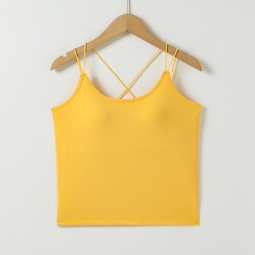 JS - 細肩帶背交叉BRA TOP/附罩杯上衣-黃色