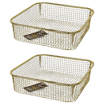 CCHING 青青文具 鐵藝方形置物籃  20 x 20 x 5.3cm  金色  2個