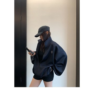 【RICECAKE & OISIS】美式極簡 復古刺繡 立領外套 高級感 百搭 oversize 隨性寬鬆 夾克 女