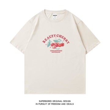 夏季趣味簡約卡通櫻桃短袖T恤男純棉短袖ins港風情侶上衣半袖體恤
