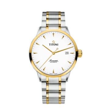 TITONI瑞士梅花錶 空中霸王系列 40mm大開面 (83733 SY-583)-白色面盤/不鏽鋼鍊帶/40mm