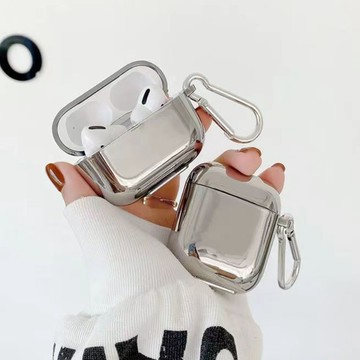 金屬電鍍銀色 高級 素色適用於AirPods Pro2 耳機殼 1/2/3/4代保護套 掛鈎 蘋果無線藍牙耳機防摔殼