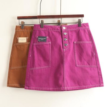 2020秋季新款 高腰明線牛仔短裙女百搭潮單排扣半身裙剪標