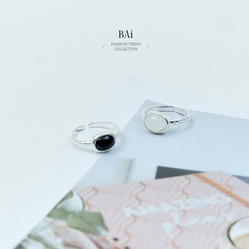BAi白媽媽 寶石戒指／S925銀刻花C型指環－【356104】
