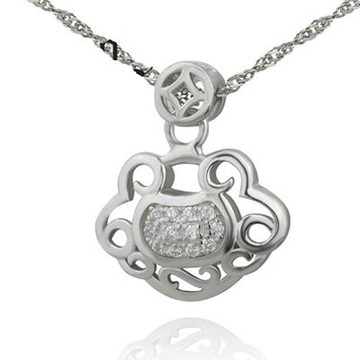 925純銀項鍊 鑲鑽吊墜-時尚流行元寶設計母親節情人節生日禮物女飾品73dk119【獨家進口】【米蘭精品】