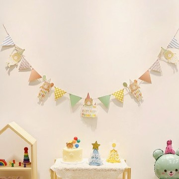 熊熊派對旗【台灣現貨】D071 生日派對 派對佈置 生日布置 派對用品 彩旗 可愛小熊 三角旗 掛旗 派對 拉旗 裝飾