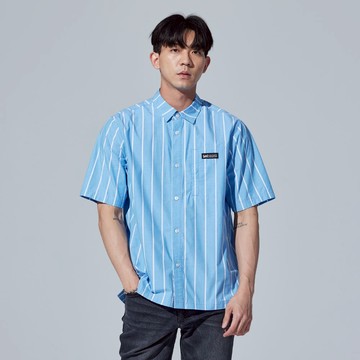 Lee 男款 寬鬆版 條紋 短袖休閒襯衫 | X-LINE