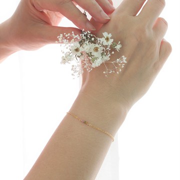 10月天秤座誕生石 碧璽 14K注金幸運手鍊 送花語乾燥花束生日禮物