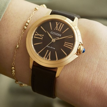 CITIZEN 星辰 L系列 光動能典雅羅馬時尚腕錶/咖啡X金/30.3mm/EM1163-09X