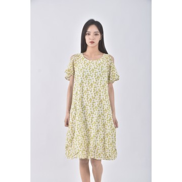 (S) ob style質感棉質花紋黃色洋裝二手衣