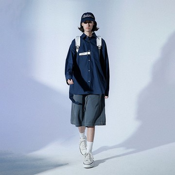 【女人節新品】寬松休閒長袖襯衫純色翻領飄帶襯衣情侶款SWS-1317