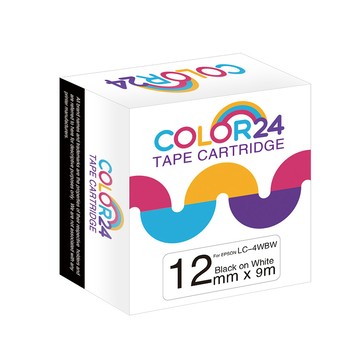 Color24 for EPSON LC-4WBW / LK-4WBW  高黏性系列  白底黑字  相容標籤帶 (寬度12mm)