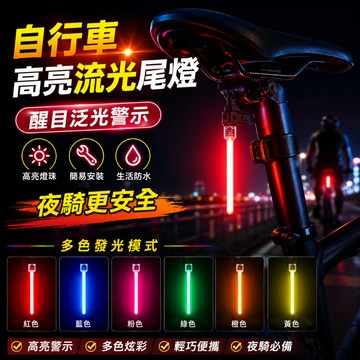 隔日達🎍自行車流星尾燈 Type-C充電警示燈 流水燈 領航燈 自行車尾燈 走馬燈 燈流光 山地車燈夜