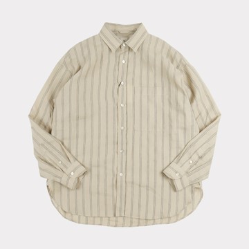 日本KICS DOCUMENT復古亞麻條紋乾爽垂墜感輕盈微寬鬆長袖襯衫淺褐色