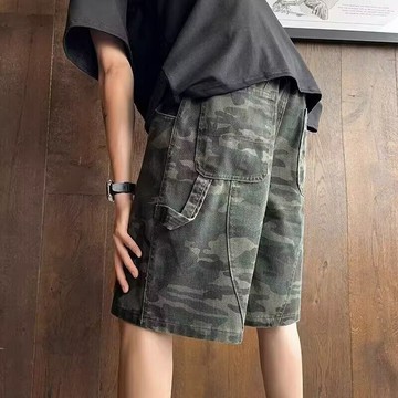 【T-2】🖤夏季薄款短褲 複古水洗 迷彩牛仔短褲 顯瘦休閑 工作褲 百搭 寬松直筒褲 工裝五分褲 牛仔短褲 牛仔褲 短褲