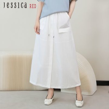JESSICA RED - 百搭鬆緊腰寬鬆休閒工裝裙長裙R53103