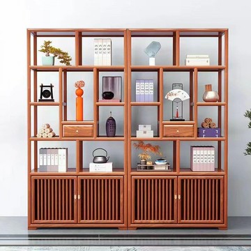 ??快速出貨?? 公司貨 新中式博古架實木仿古南榆木古董架多寶閣展示柜置物架實力工廠