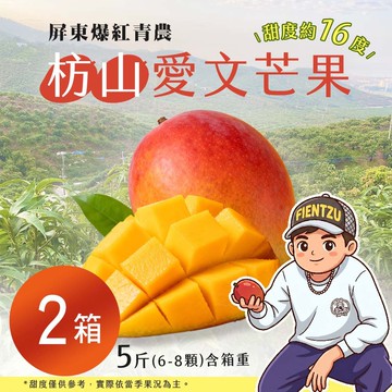 【雪莉朵辣嚴選】屏東爆紅青農 枋山愛文芒果 五斤-大果 x2箱(6-8顆/箱)