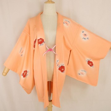 復古日本製蜜桃橘羽織 | 花卉和服罩衫