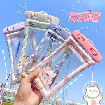 桃園出貨✨夏季可愛手機防水袋卡通氣囊可觸屏拍照密封潛水漂流水上防水套