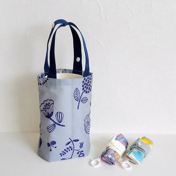 【BDR/飲料提袋】刺繡印花 藍灰 日本防潑水尼龍布 可收納為吊飾!