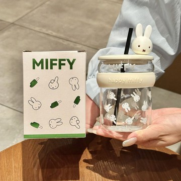 🍀初夏上新🍀米菲兒童吸管杯高硼硅玻璃杯家用耐高溫女生可愛辦公室泡茶果汁杯
