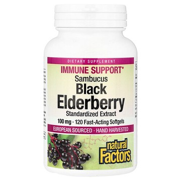 Natural Factors, 黑接骨木果，100 毫克，120 粒速效軟凝膠