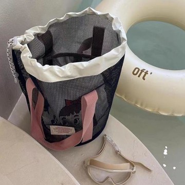 韓國ins度假旅游沙灘包網布束口袋大容量手提袋游泳透氣網收納包