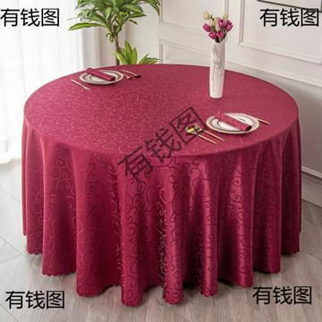 酒店大圓桌桌布餐廳飯店商用圓形餐桌布臺布紅色結婚布藝圓桌批發
