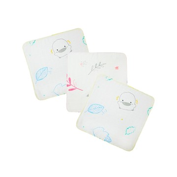 PiYOPiYO 黃色小鴨 雙層水洗印花手帕組 100%棉 3入 新生兒適用  30 x 30cm  粉色  1組