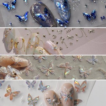 現貨｜ 燙金浮雕蝴蝶系列 美甲貼紙 背膠美甲貼 立體燙金 迷幻蝴蝶 微雕浮雕半立體貼紙 幻彩精緻蝴蝶 蝴蝶結
