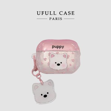 ufull少女粉色碎花狗狗適用airpodspro2蘋果無線藍牙耳機殼airpods4保護套新款airpods1/2代新3代防摔耳機套