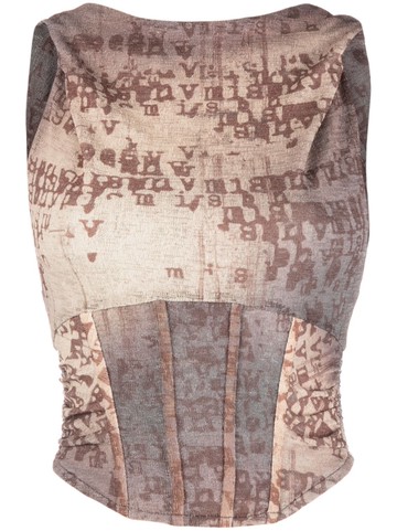 MISBHV - Typewriter-print hooded sleeveless top - women - Elastane/Polyester/Polyester/Elastane - S - Brown