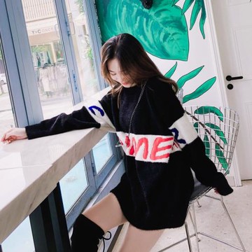 軟糯系紅色毛衣女寬松外穿秋冬季加厚慵懶套頭中長款水貂絨連衣裙