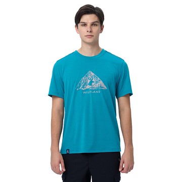 【Wildland 荒野】經典鹿頭圓領上衣 男 0B11622-170 希臘藍