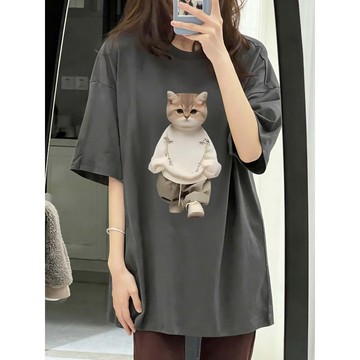 【鹿向南】上衣女 短袖 100%純棉 t恤 印花 短袖上衣 短袖t恤 重磅短t oversize t恤 潮流衣服