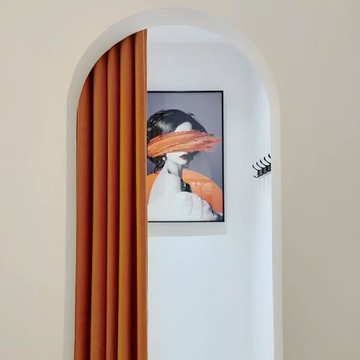 圓形拱門簾女服裝店免打孔試衣間門簾子橙色隔斷簾窗簾更衣室橘色