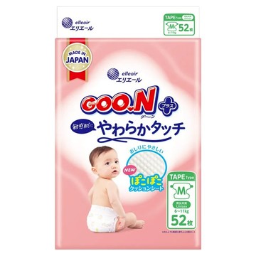 GOO.N 大王 日本境內版 SJ柔觸肌系列 黏貼型尿布 6~11kg  M  52片