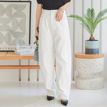 日本 Kobe Lettuce - 接觸冷感 時尚曲線錐型牛仔褲-(可選長度)-白