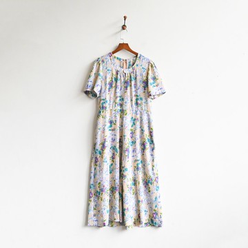 【蛋植物古著】雨後花園印花短袖古著洋裝