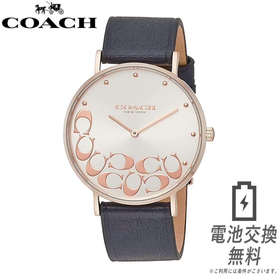 COACH コーチ Perry ペリー レディース 14503802 ネイビー ローズゴールド アナログ 女性 腕時計 Cマーク レザーベルト  ビジネス カジュアル 革ベルト | LINEショッピング