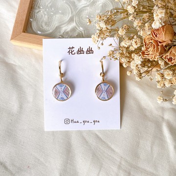 手繪花磚耳環 紫色優雅 s925銀耳針 耳夾