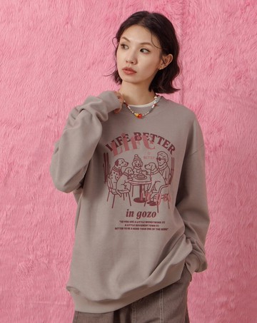 奶奶與狗狗們的下午茶後打褶大學T(兩色)