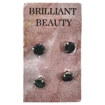 Brilliant Beauty 耀眼美人 雙鋯石鑽 醫療鋼 耳環 Set 4個  閃耀優雅黑  1組  50分