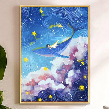 卡通動漫十字繡新款線繡女孩鯨魚客廳臥室兒童房手工小件diy