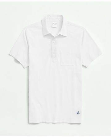 Brooks Brothers Men's Washed Cotton Jersey Polo Shirt | White | Size Large