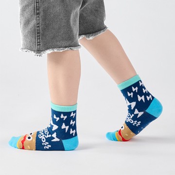 聯名Crazygogo_CRAZYBABY 中筒童襪 - 藍(1y-9y)