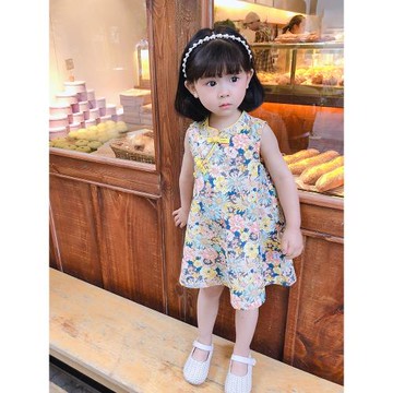 女童碎花改良旗袍裙夏季新款寶寶洋氣中國風連衣裙小女孩背心裙子