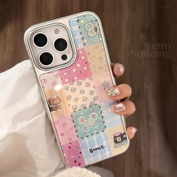 ins鎏金格子拼接16promax手機殼iphone17蘋果15適用華爲Mate60pro