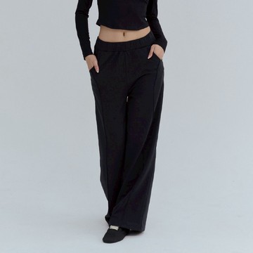 保暖寬鬆刷毛闊腿休閒褲-Black